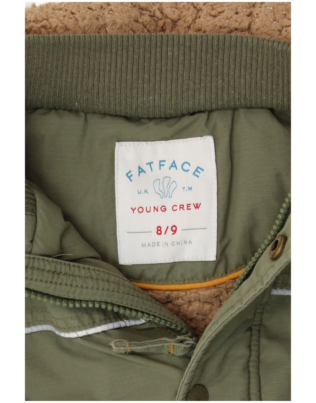 Chłopięca kurtka parka z kapturem Fat Face 8-9 lat, bawełna khaki