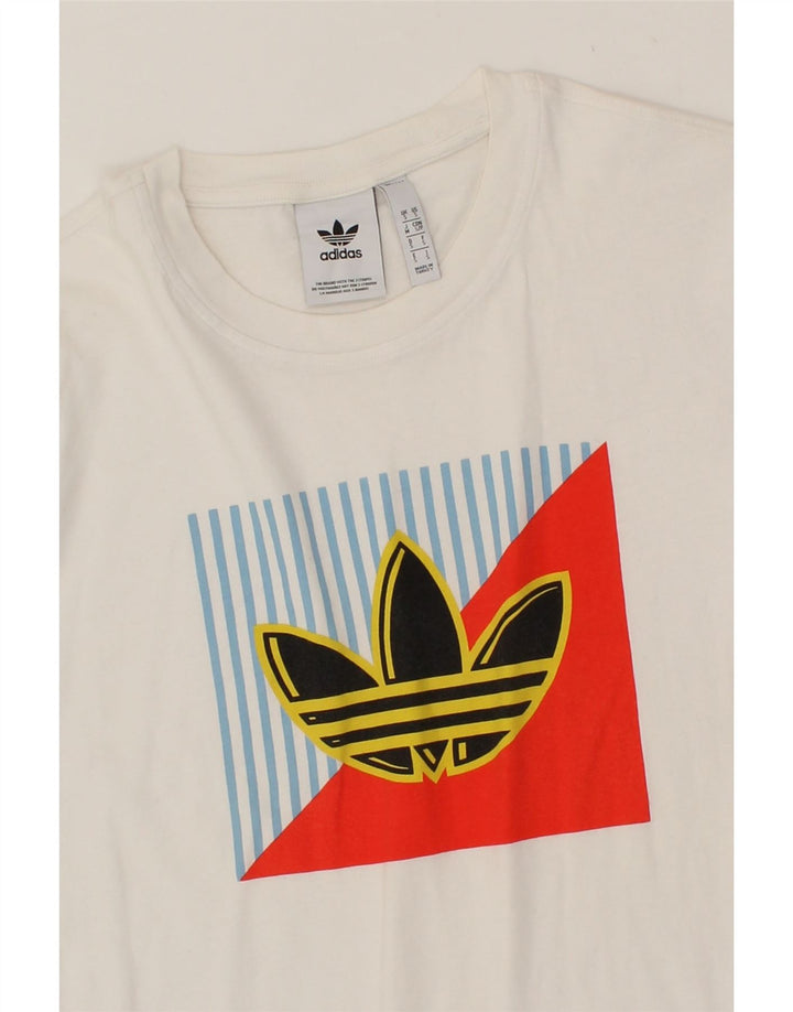 ADIDAS Mens Graphic T-Shirt Top Small White Cotton Vintage Adidas and Second-Hand Adidas from Messina Hembry 