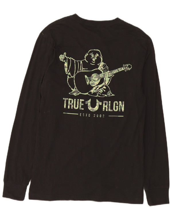 Męski top z grafiką True Religion z długim rękawem, mały, czarny, bawełniany