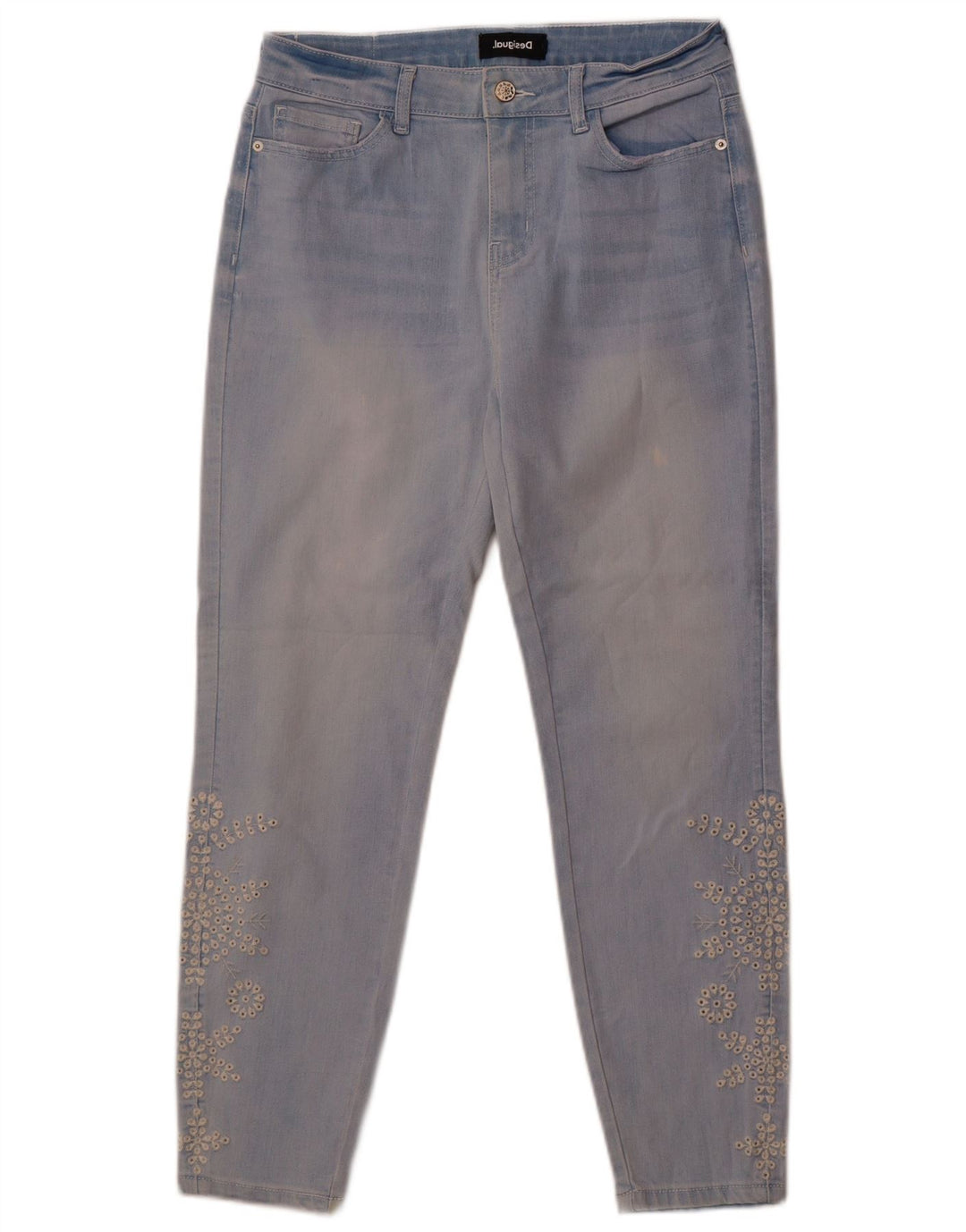 Desigual Damskie Jeansy Slim W31 L26 Niebieskie Bawełniane W Kwiaty