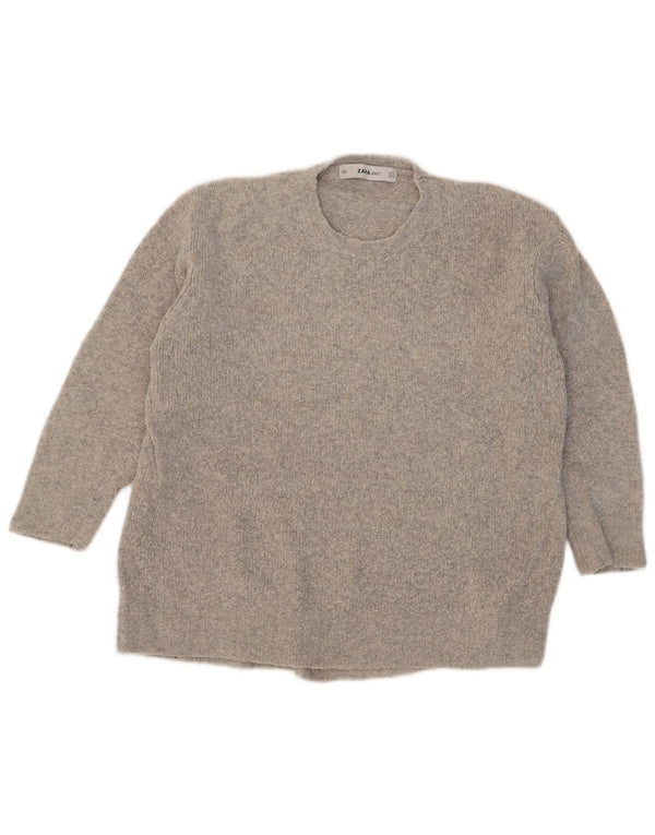 Damski sweter Zara z rękawami 3/4 i okrągłym dekoltem, UK 10 Small Grey