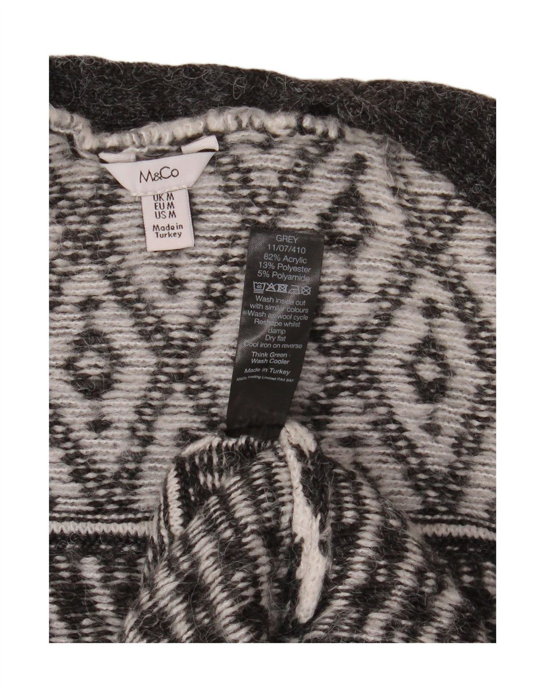 Sweter damski M&CO z otwartym kardiganem UK 14 Średni szary Argyle/Diamentowy akryl