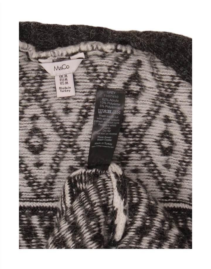 Sweter damski M&CO z otwartym kardiganem UK 14 Średni szary Argyle/Diamentowy akryl