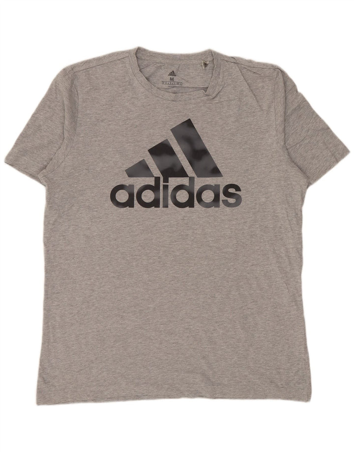 Męska koszulka z grafiką ADIDAS, średnia, szara, bawełniana nakrapiana