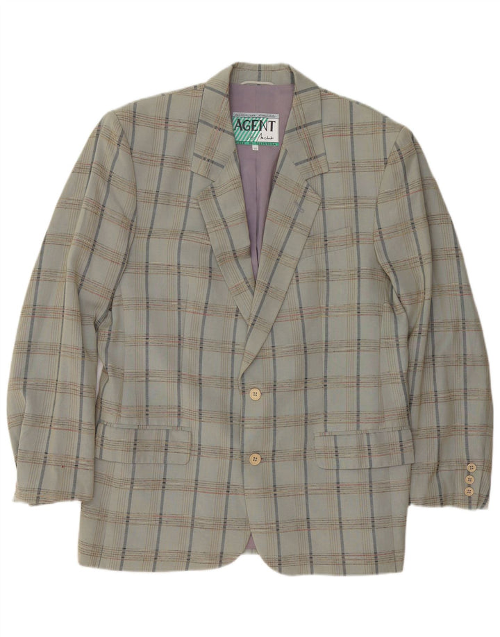 Męska marynarka zapinana na 2 guziki VINTAGE IT 52 XL Szara wiskoza w kratkę