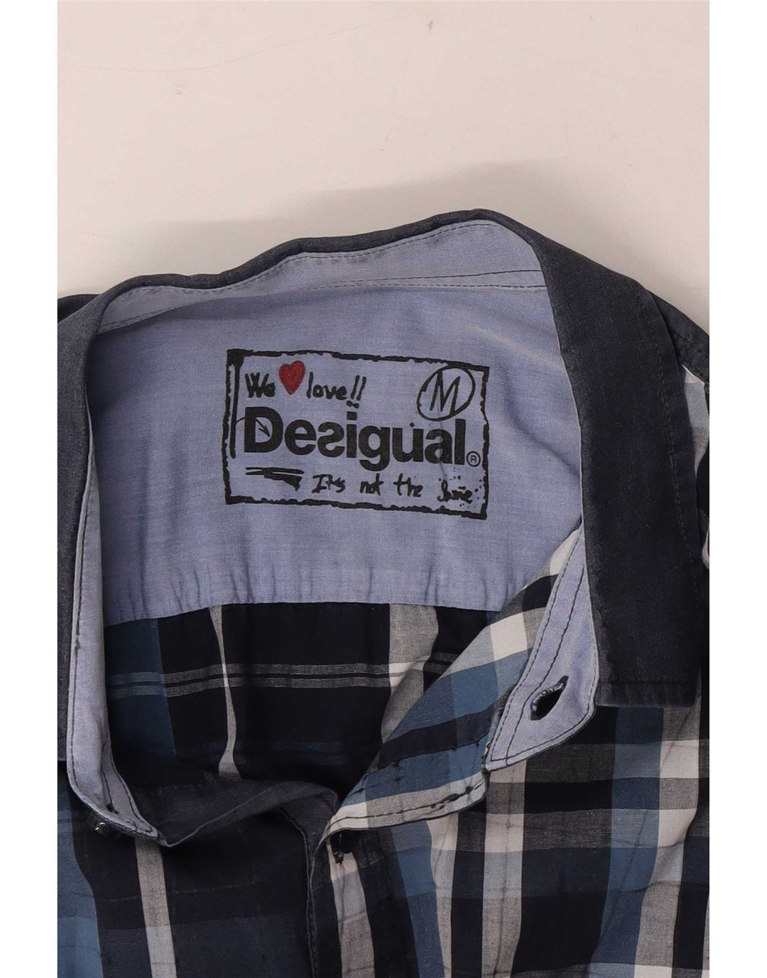 Koszula męska Desigual, bawełniana, w średnią granatową kratkę