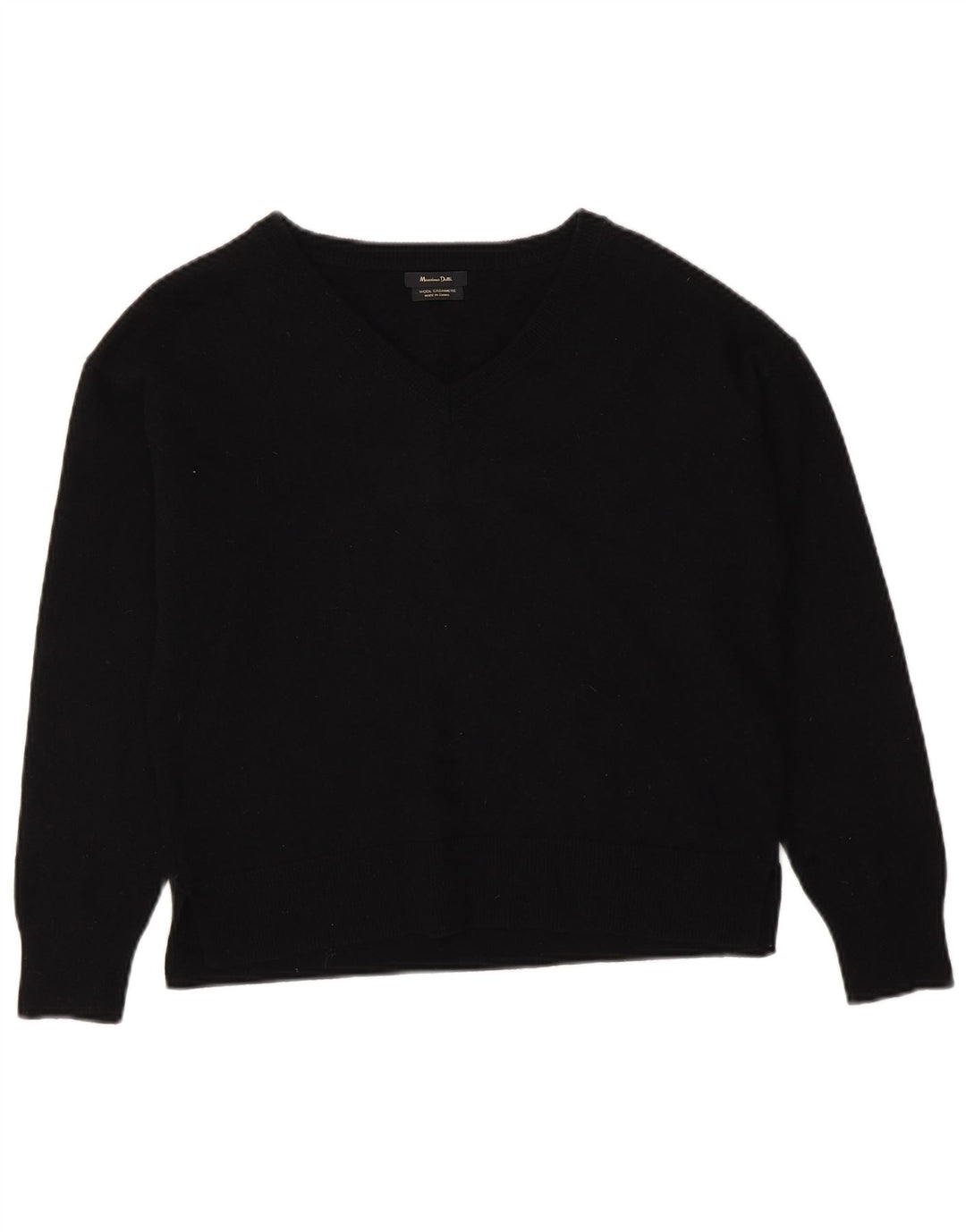 Sweter damski Massimo Dutti z dekoltem w kształcie litery V, UK 14, średnia czarna wełna