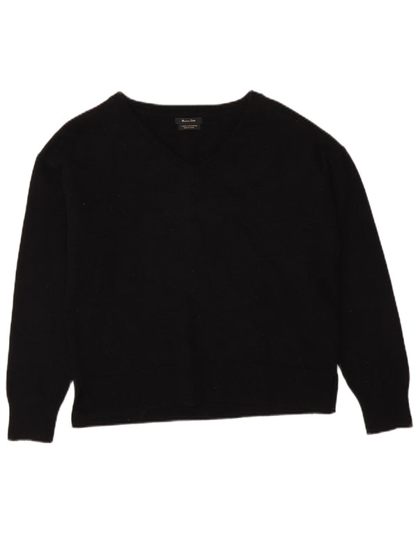 Sweter damski Massimo Dutti z dekoltem w kształcie litery V, UK 14, średnia czarna wełna