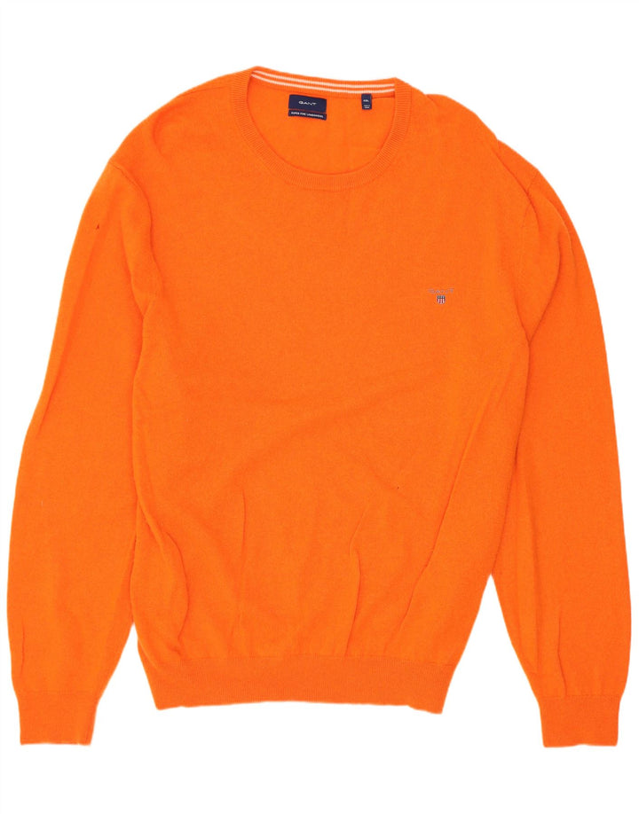 Męski sweter z okrągłym dekoltem Gant 4XL Pomarańczowa wełna owcza