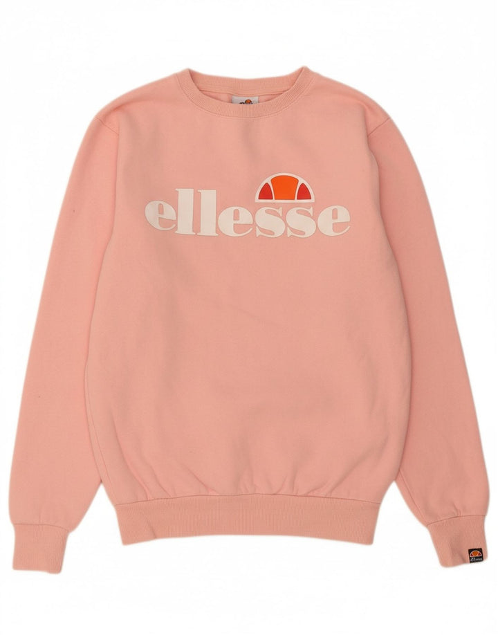 ELLESSE Womens Oversized Graphic Sweatshirt Jumper UK 8 Small Pink Cotton