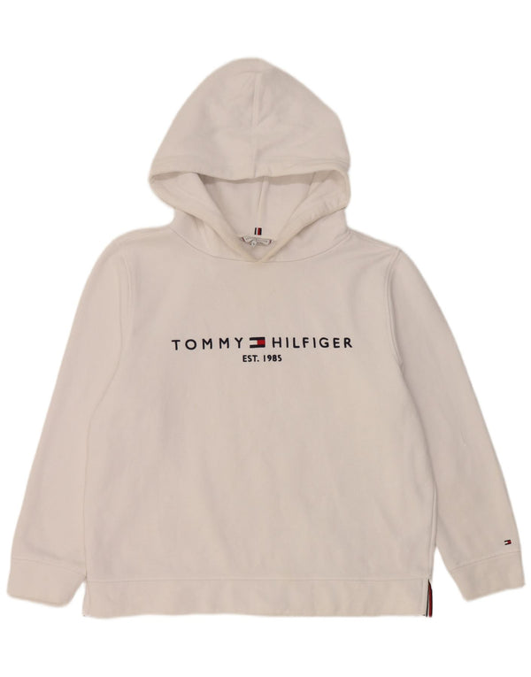 Damska bluza z kapturem Tommy Hilfiger z grafiką UK 18 XL, biała bawełna