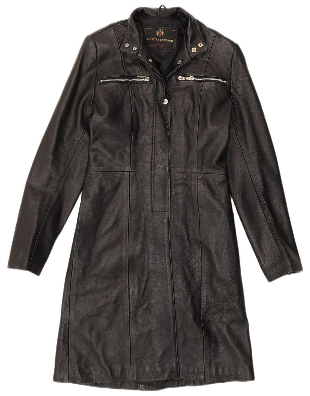 VINTAGE damski płaszcz skórzany UK 8 mała czarna skóra