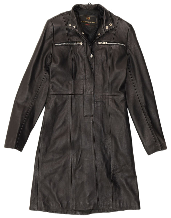 VINTAGE damski płaszcz skórzany UK 8 mała czarna skóra