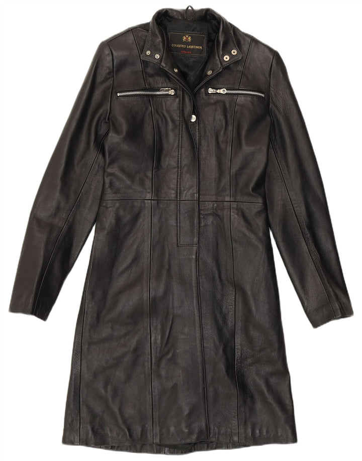 VINTAGE damski płaszcz skórzany UK 8 mała czarna skóra