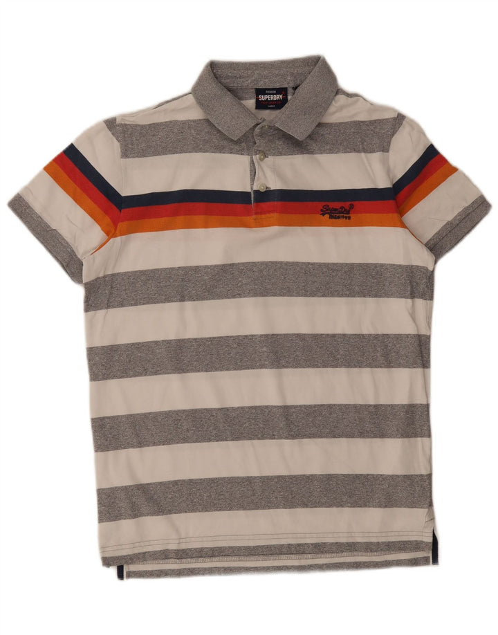 Męska koszulka polo Superdry, duża, szara, bawełniana w paski
