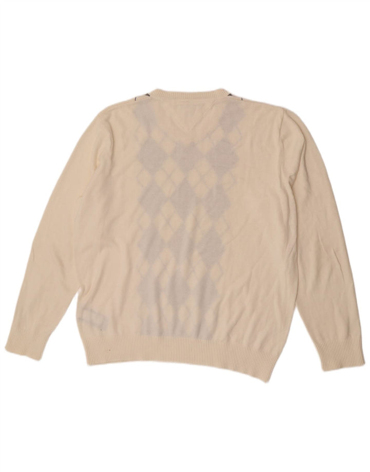 Męski sweter Tommy Hilfiger z dekoltem w kształcie litery V, duży, w kolorze złamanej bieli Argyle/Diament