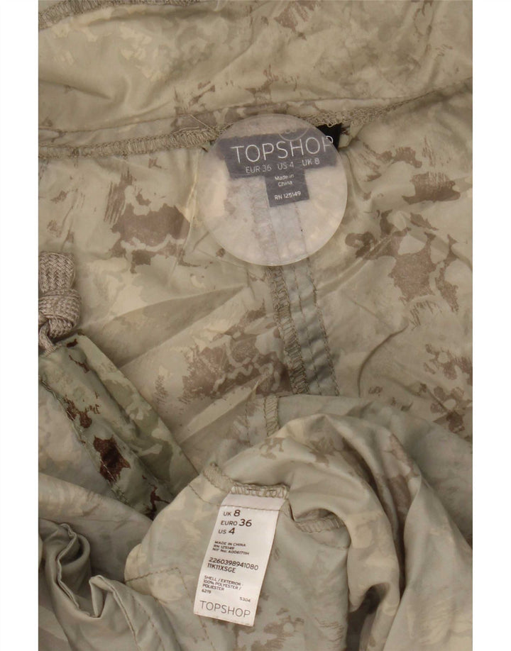 Damska kurtka parka z kapturem Topshop UK 8, mała, zielona, kamuflaż, poliester