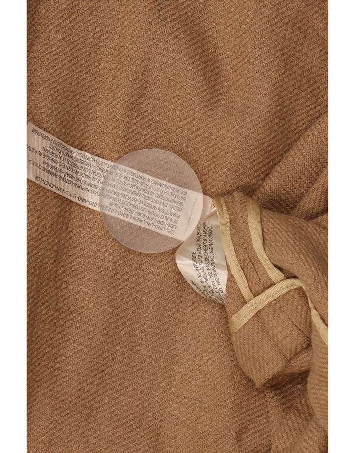 Massimo Dutti Damska marynarka z rękawami 3/4 i otwartymi, UK 16, duża, brązowa lniana
