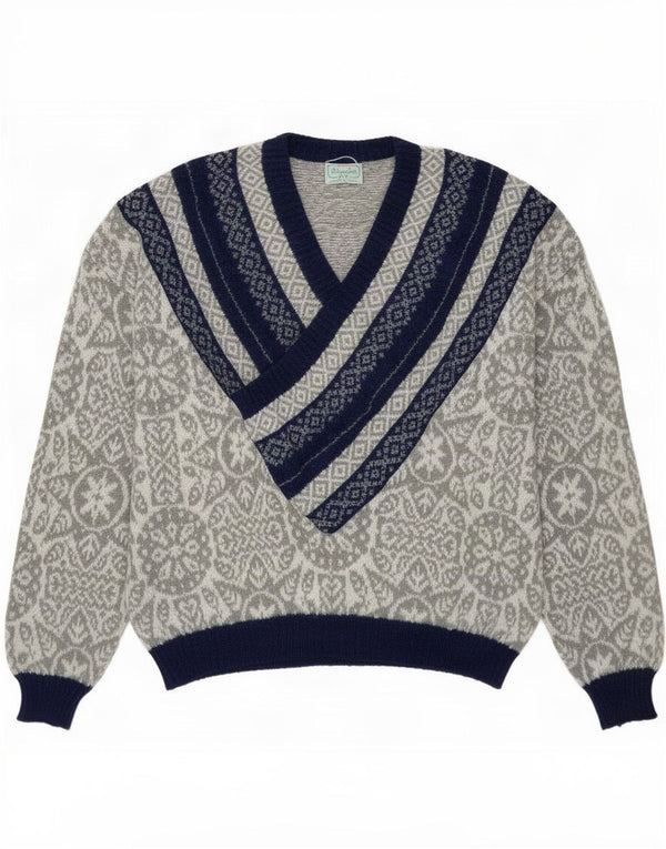 Sweter damski Benetton z dekoltem w kształcie litery V, UK 18 XL, szary, geometryczny