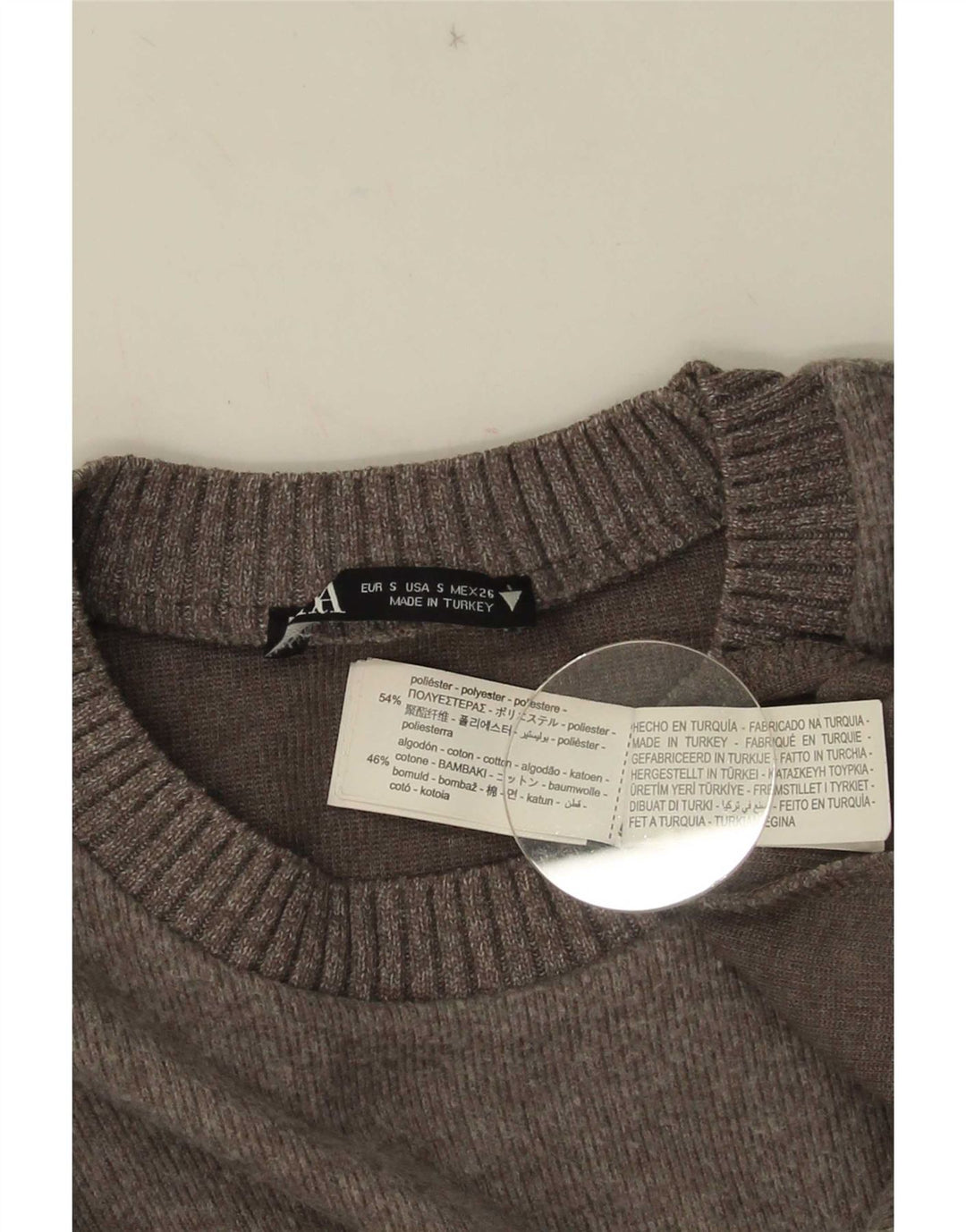 Damski sweter oversize Zara z okrągłym dekoltem UK 10, mały, szary poliester