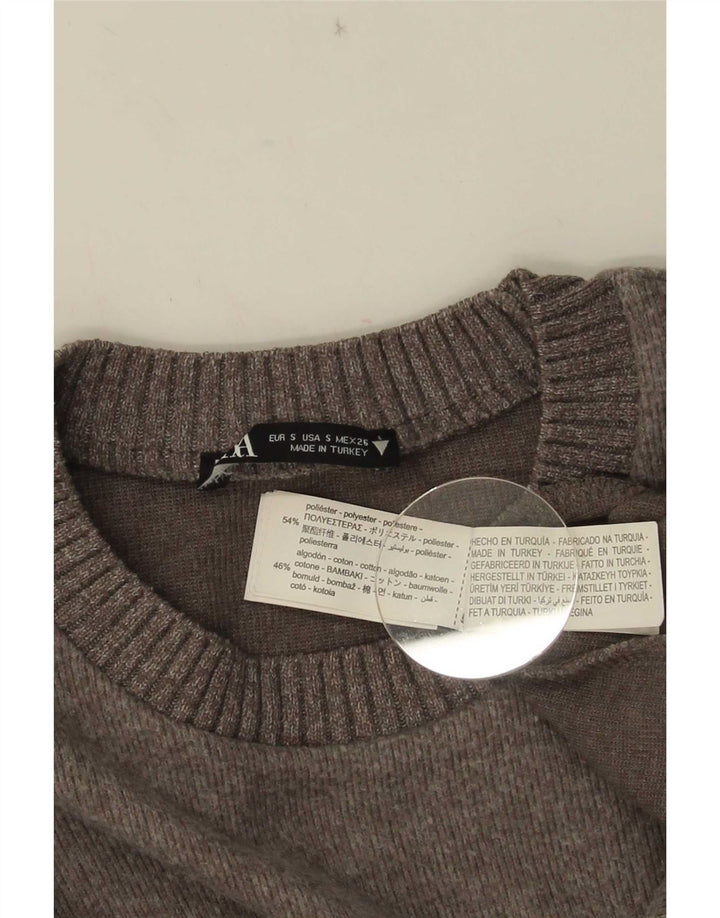 Damski sweter oversize Zara z okrągłym dekoltem UK 10, mały, szary poliester