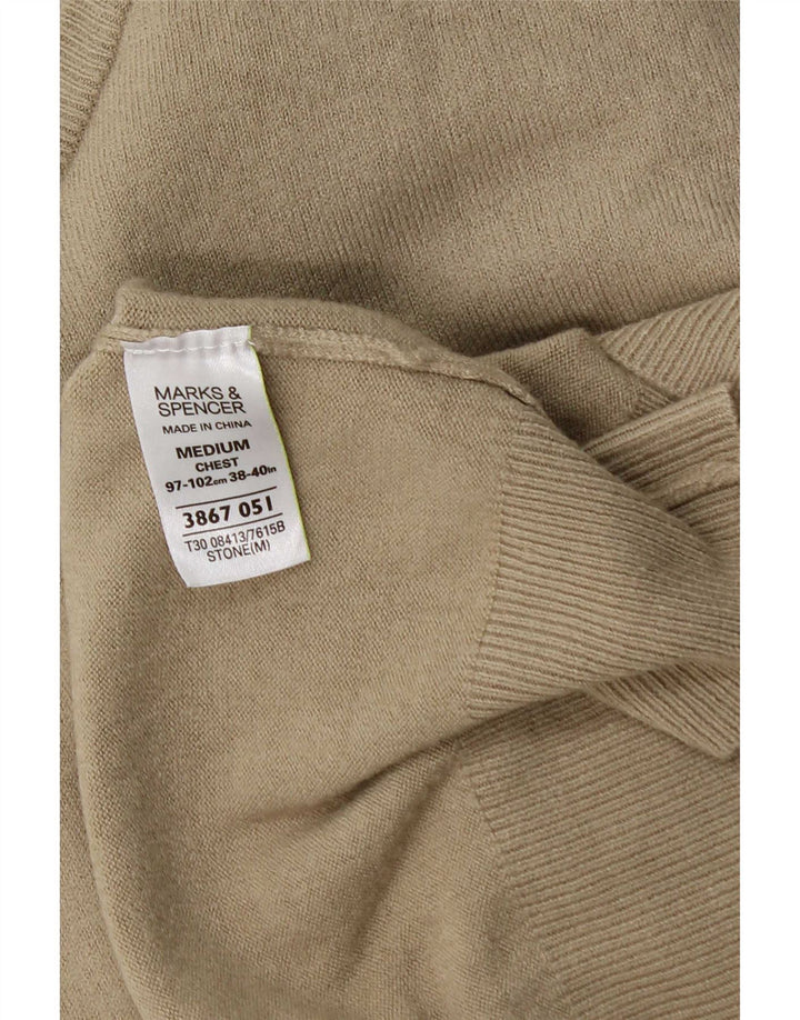 Męski sweter Marks & Spencer Blue Harbor z dekoltem w kształcie litery V, średni beż