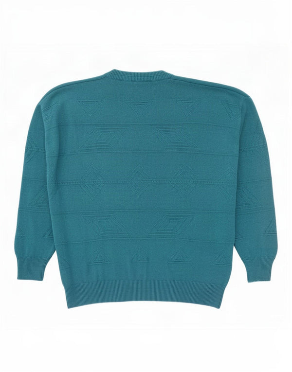 Sweter męski w stylu vintage z dekoltem w szpic UK 46 XL Niebieski geometryczny akryl