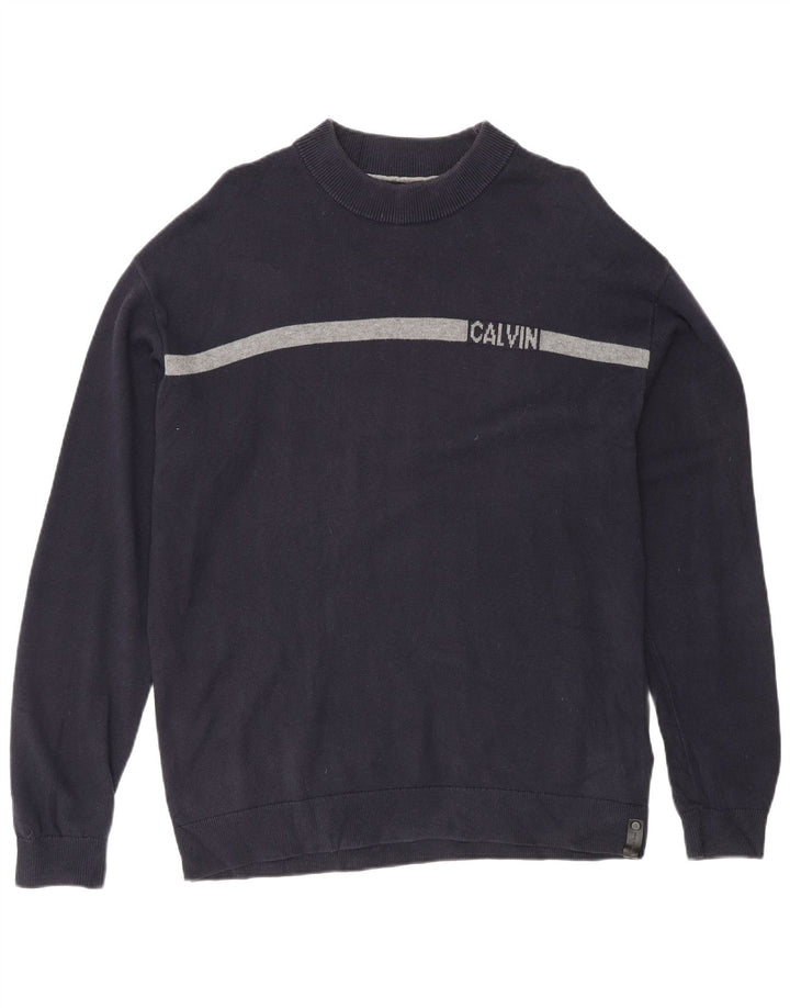 Męski sweter z okrągłym dekoltem Calvin Klein Jeans, mały, granatowy