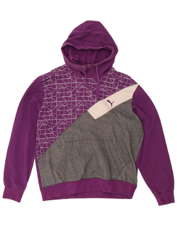Męski sweter z kapturem Puma z grafiką, duży, fioletowy, bawełniany z blokami kolorów