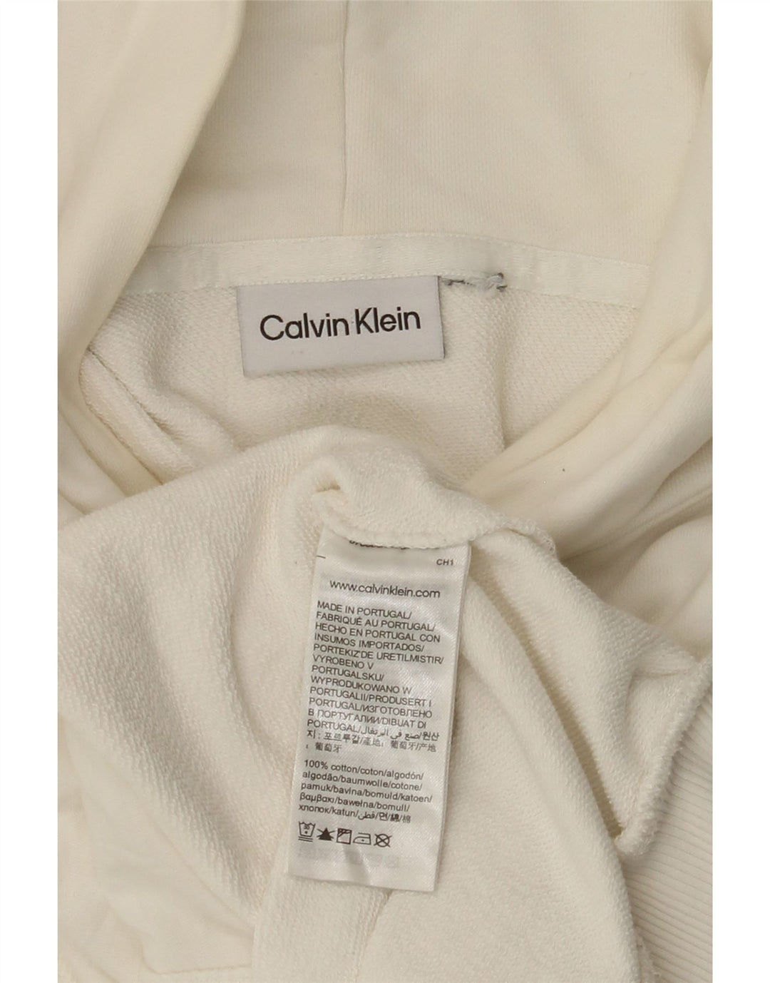Męski sweter z kapturem i grafiką Calvin Klein 3XL w kolorze złamanej bieli, bawełniany