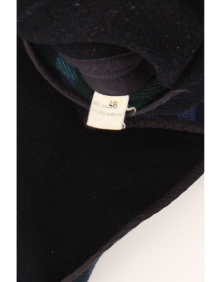 Płaszcz damski w stylu vintage IT 48 XL, wełniany w granatową kratkę