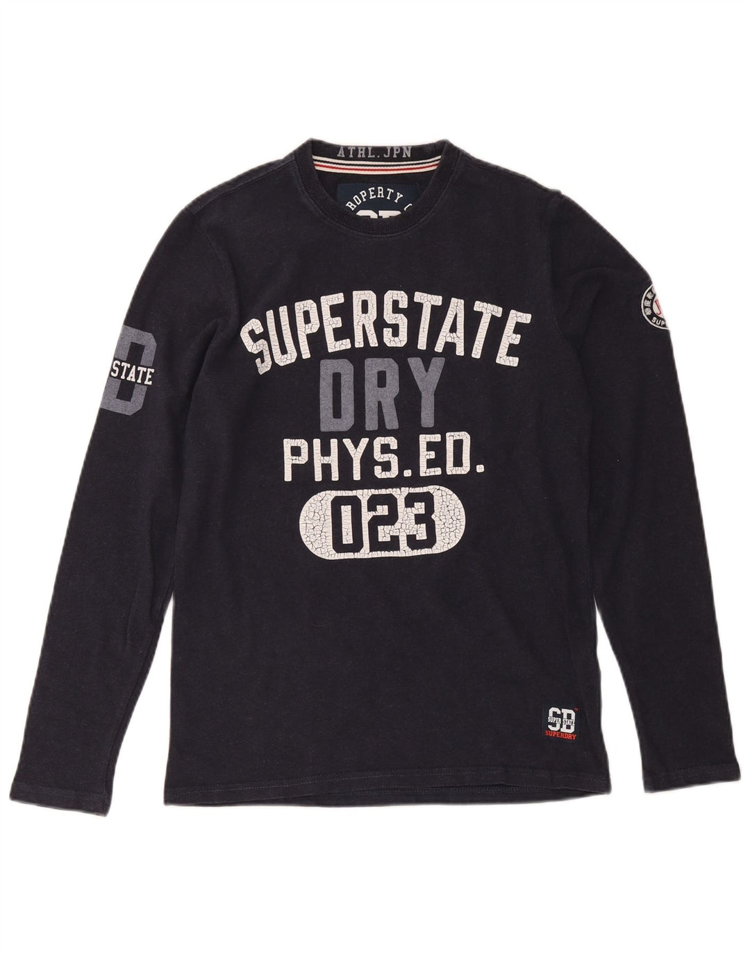 Męski top Superdry z grafiką, długim rękawem, mały, granatowy, bawełniany