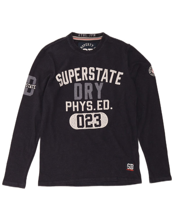 Męski top Superdry z grafiką, długim rękawem, mały, granatowy, bawełniany