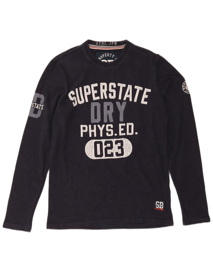 Męski top Superdry z grafiką, długim rękawem, mały, granatowy, bawełniany
