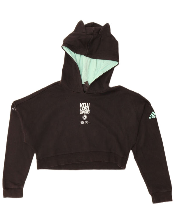 Dziewczęca bluza z kapturem Adidas z grafiką, 11-12 lat, czarna bawełna