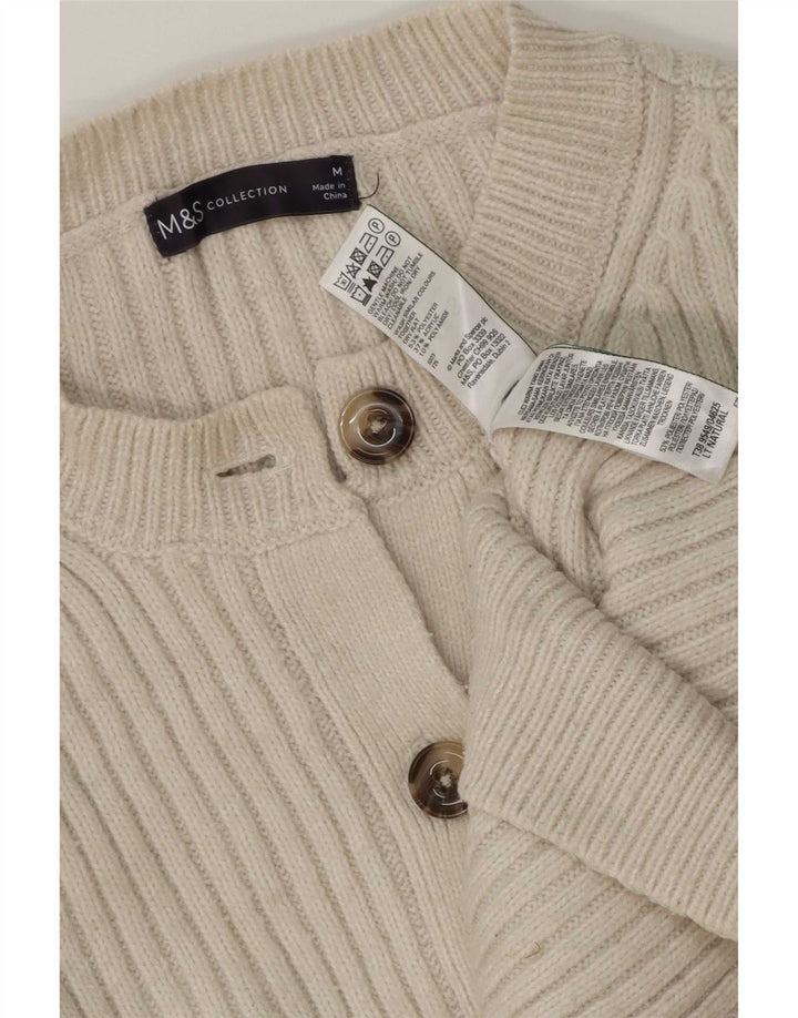 Marks & Spencer Damski sweter rozpinany UK 12, średni, złamany biały poliester