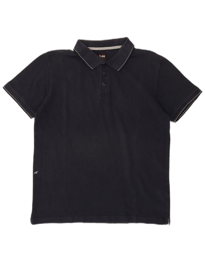LEE Mens Polo Shirt Large Navy Blue Cotton