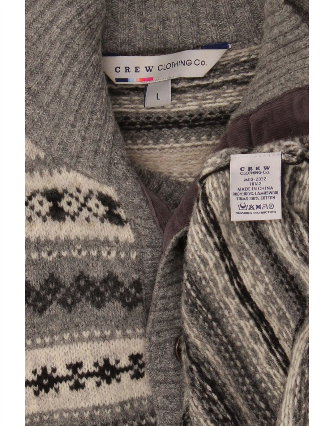 Crew Clothing Męski sweter zapinany na guziki, duży, szary Fair Isle