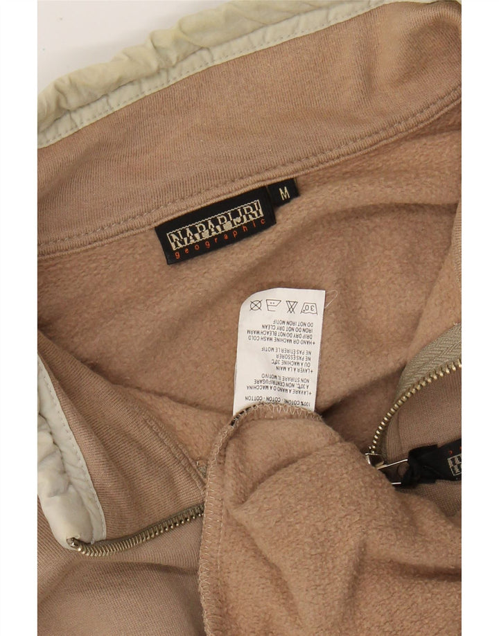 Męski sweter NAPAPIJRI z grafiką i zamkiem błyskawicznym, średnio beżowy, bawełniany