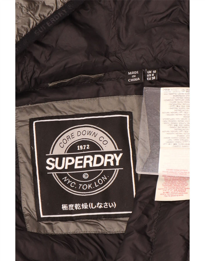 Damska ocieplana kurtka SUPERDRY z kapturem UK 10, mała, szara nylonowa
