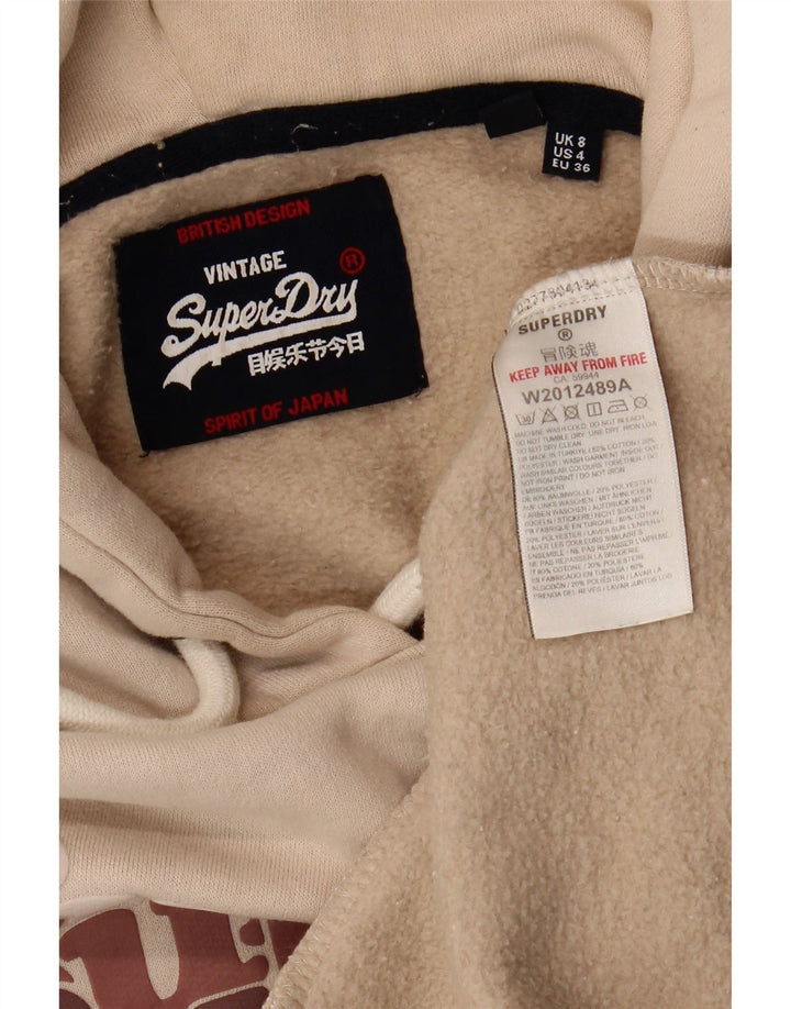 Damski sweter z kapturem i grafiką SUPERDRY UK 8 Small, beżowy, bawełniany
