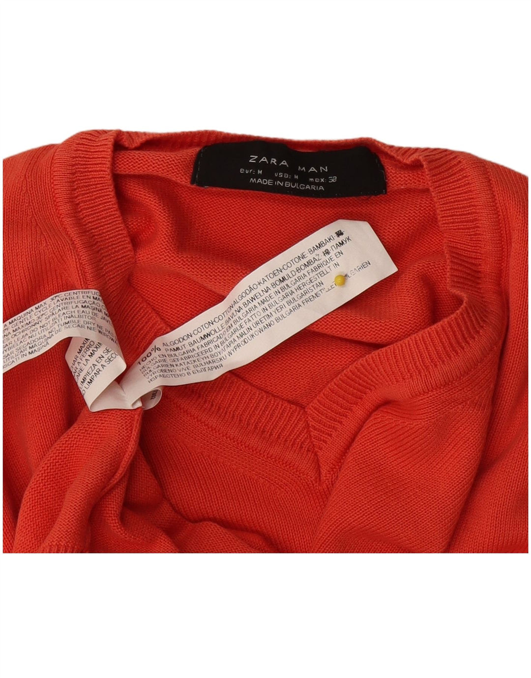 Męski sweter Zara z dekoltem w kształcie litery V, średnio czerwony, bawełniany