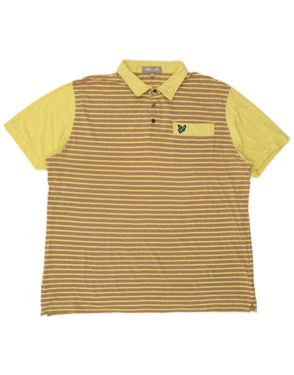 Lyle & Scott Mens Polo Shirt 2XL Yellow Striped Cotton