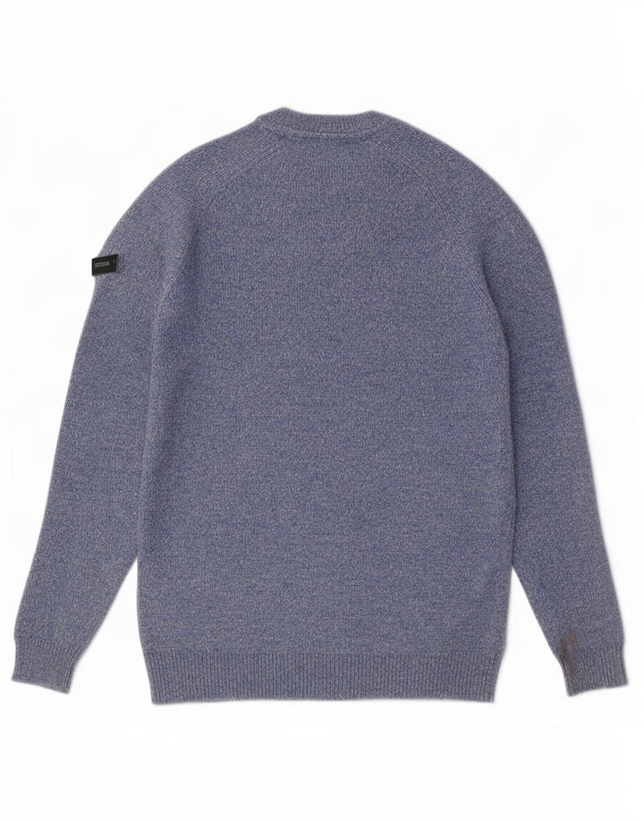 Męski sweter Superdry z okrągłym dekoltem, średni niebieski, nakrapiana wełna jagnięca