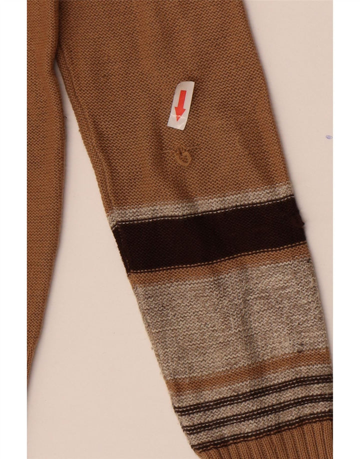 Vintage damski sweter z dekoltem w kształcie litery V IT 44 w średnie brązowe paski