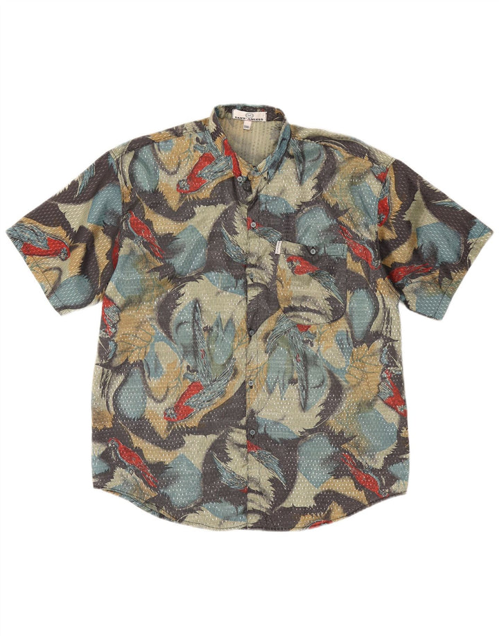 Męska koszula z krótkim rękawem w stylu vintage, abstrakcyjny wzór, 2XL, szara