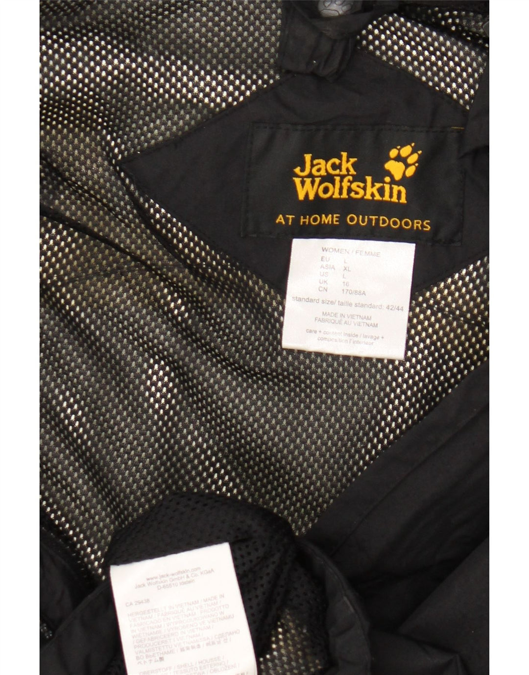 Damska kurtka przeciwdeszczowa z kapturem Jack Wolfskin UK 16, duża, czarna, poliamidowa