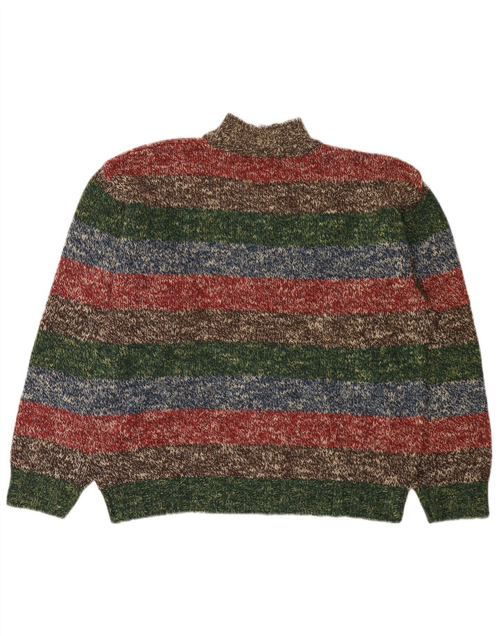 Vintage męski sweter z zamkiem błyskawicznym IT 52 w duże, wielokolorowe paski