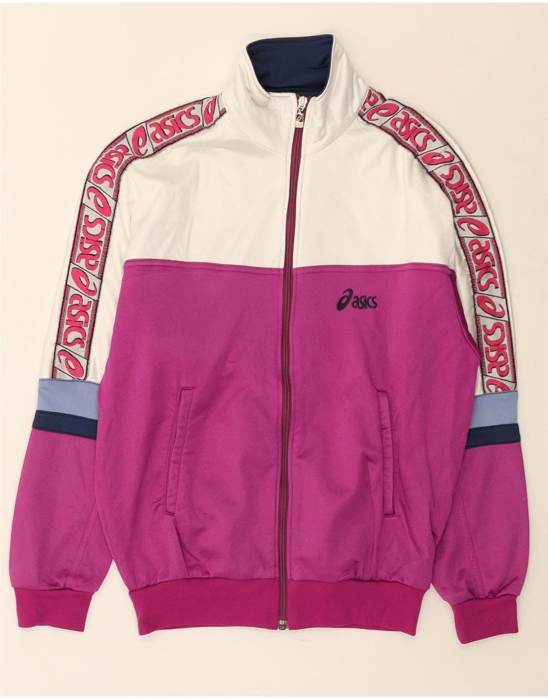 Damska kurtka dresowa ASICS IT 46 z dużym fioletowym blokiem kolorów