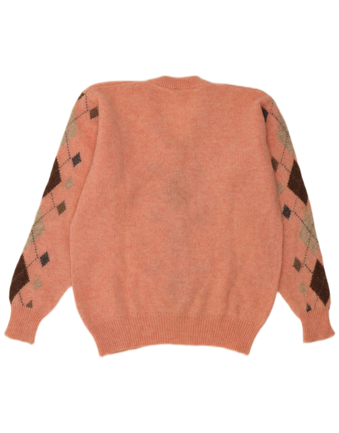 Vintage męski sweter z dekoltem w kształcie litery V, duży pomarańczowy Argyle/diament